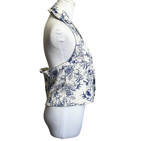 NWT JASON WU WHITE BLUE FLORAL LINEN BLEND HALTER BLAZER TOP WA50348-101-6PA - 2 - Picture 2 of 12